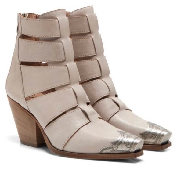 Free People Beige Ankle Boots with Metallic Tips - Picture 1 of 13